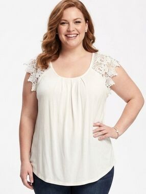 Meera Lane Plus Size White Crochet Sleeve Scoop Neck Tank Top
